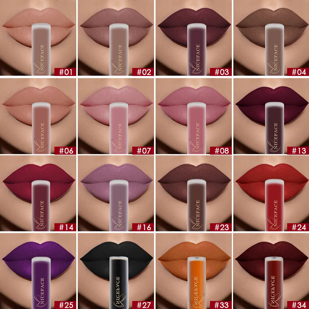 NICEFACE Hot Lip Gloss Waterproof Velvet Nude Matte Liquid Lipstick Cosmetics Lip Tint Cream Pigment Long Lasting for Lip Makeup