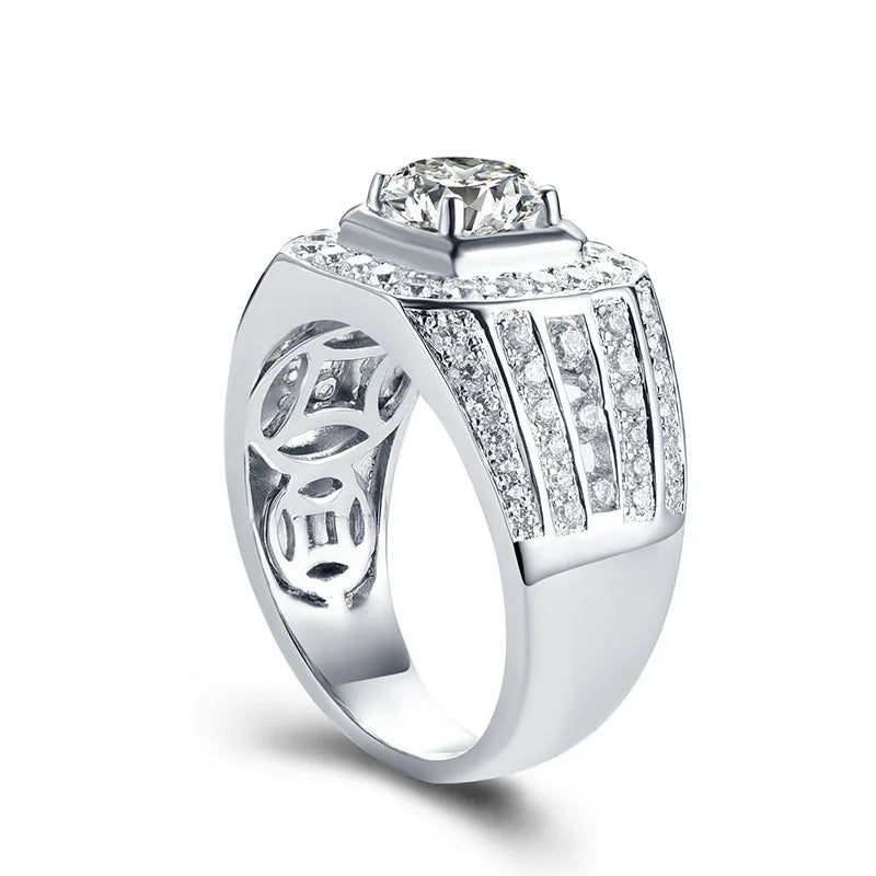 Afortable 925 Sterling Silver Ring Jewelry Men Wholesale-Moissanite Rings 1ct D VSS1 Jewellery Engagement Wedding Rings for Men