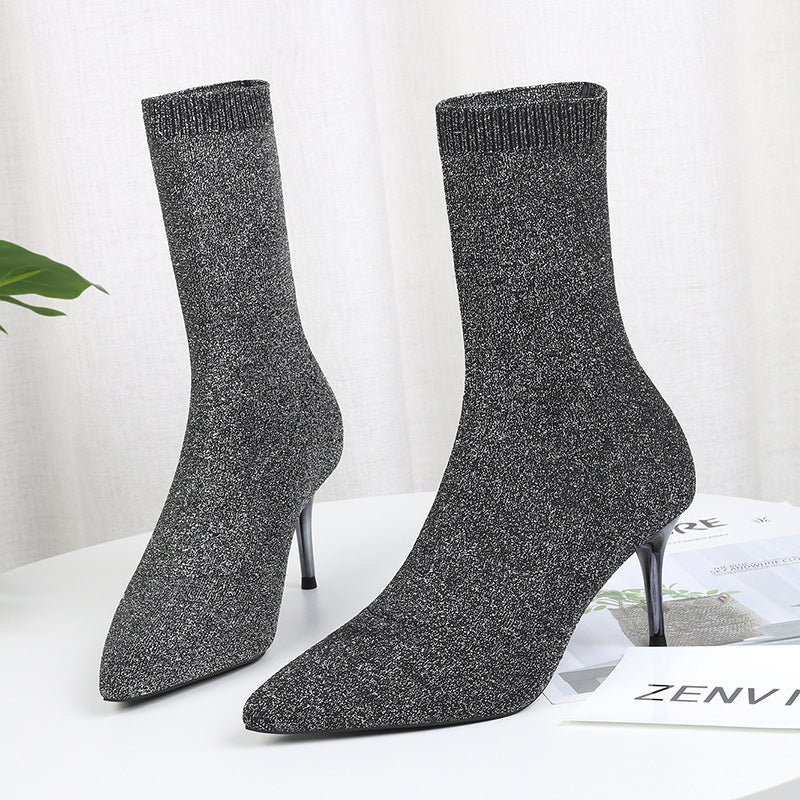 Winter Fashion Pointed Toe Elastic Sock Boots Women Sexy High Heel Ankle Boots