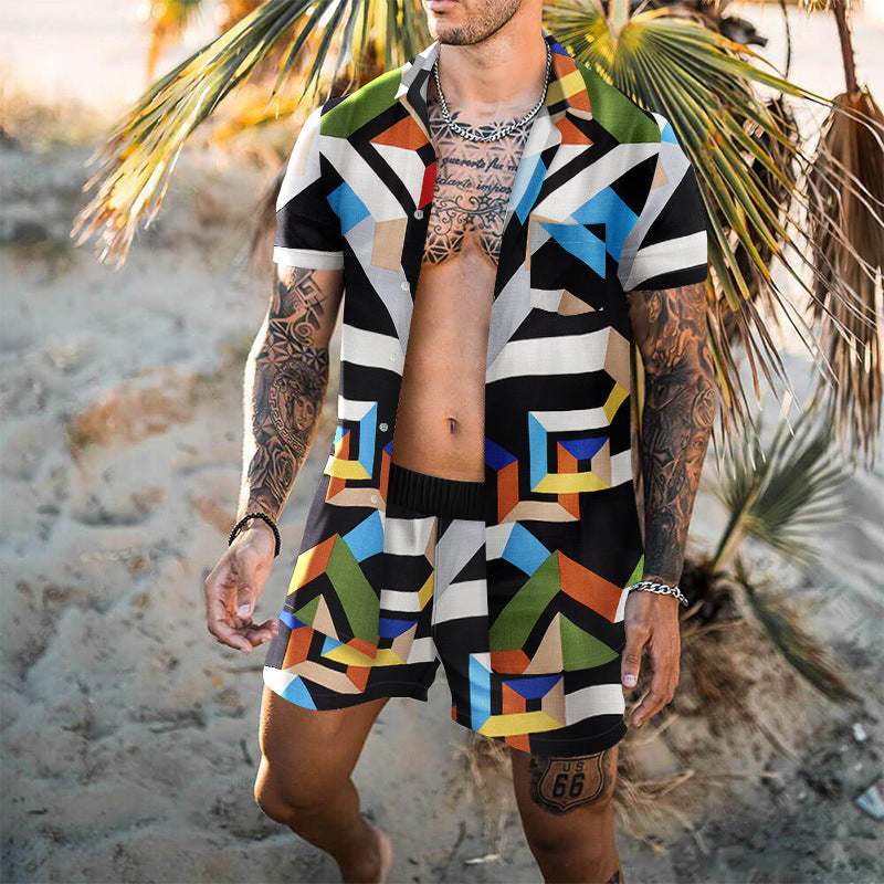 Summer Short Sleeve Shirt Suit Men Fashion Floral Print Hawaiian Shirts + Beach Shorts Casual Beach Clothing Sets Vetement Homme