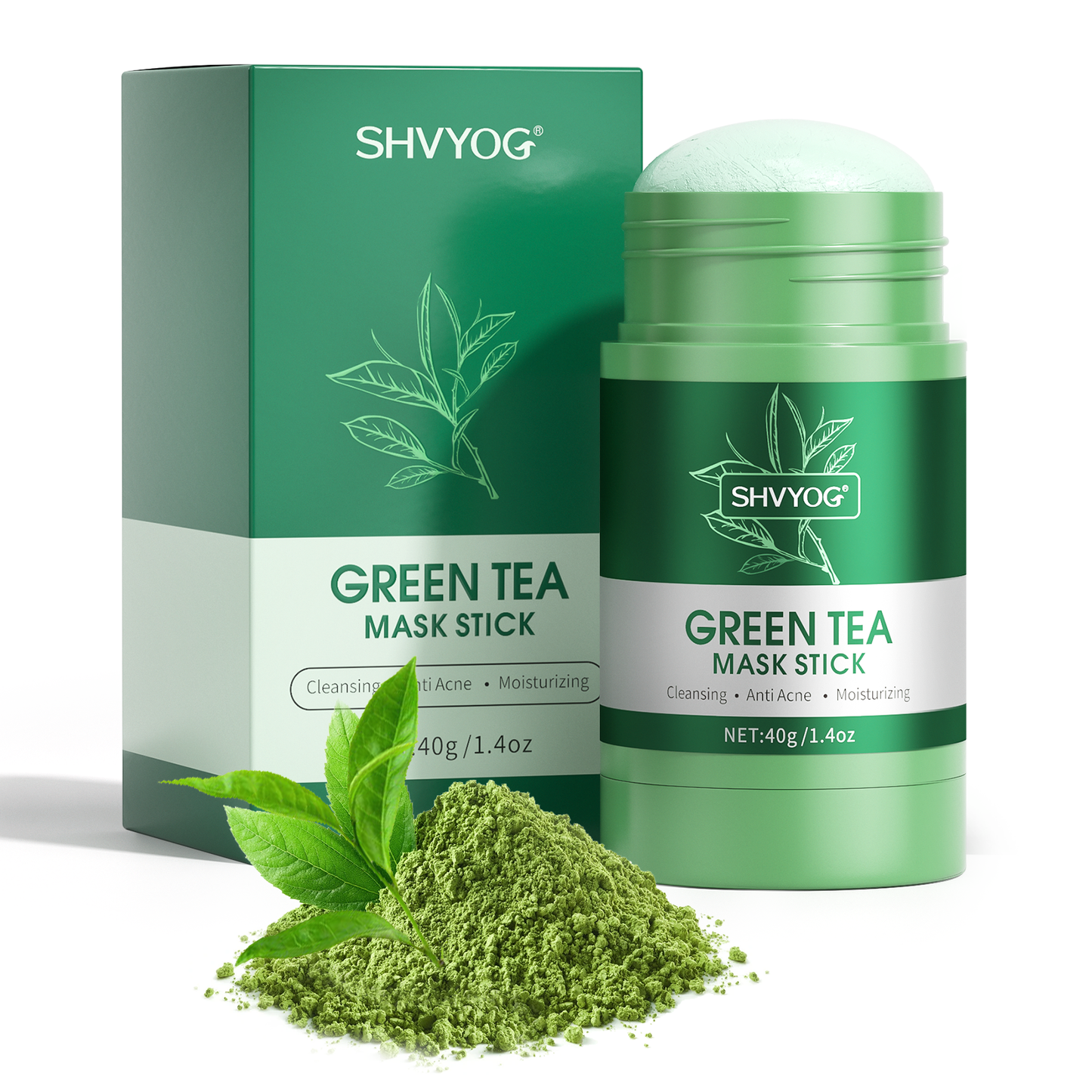 Own Brand Skin Repair and Acne Removing Organic Green Tea Facial Mask Mud Stick Customized Package Female Beauty Products 100pcs