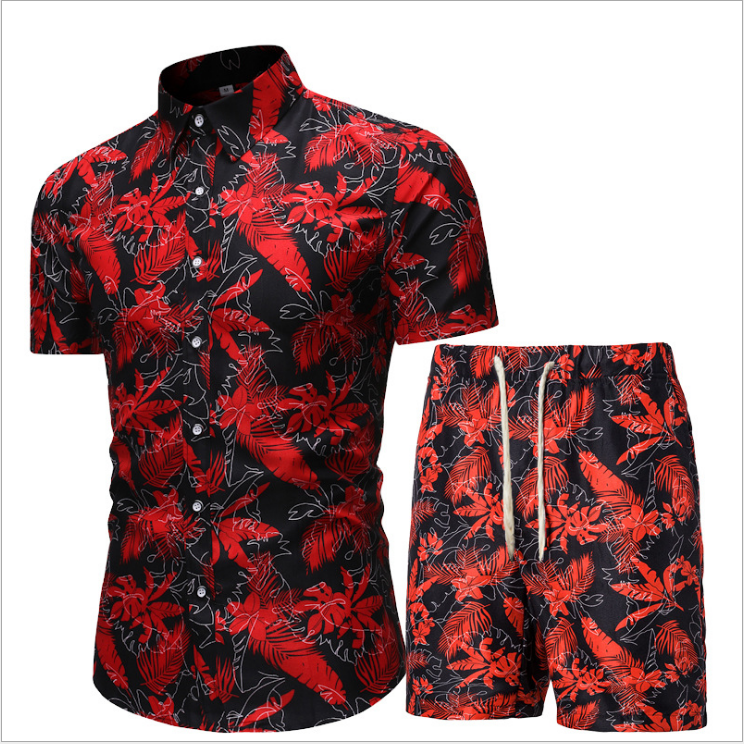Men Two Piece Suit Set Hawaiian Shirt and Shorts Sets 2021 Summer Short Sleeve Floral Beach Shirts Men Party Vacation Clothing