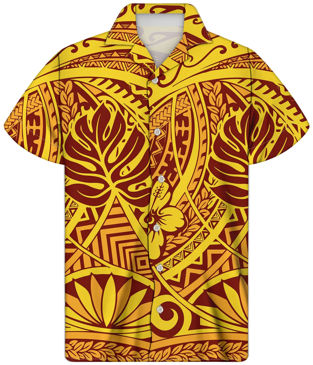 Fancy Gold Shirts for Men Polynesian Tribal Fabric Hawaiian Short Sleeve Shirt Men Summer Clothing for Men's Tropical Tops Shirt