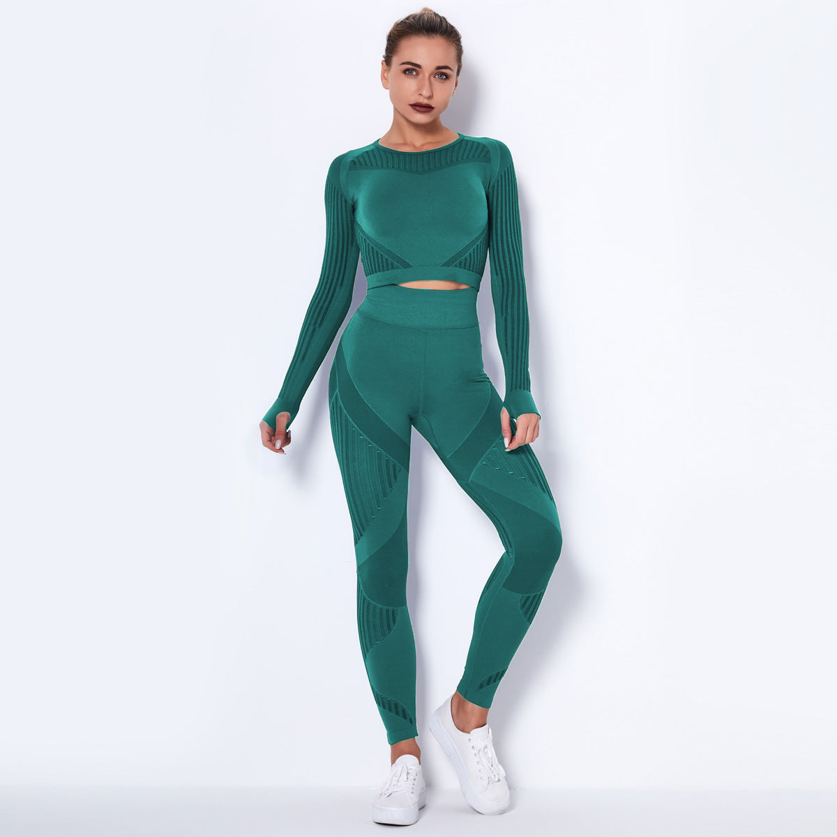 Women 2 Piece Yoga Sets Mesh Breathable Long Sleeve Gym Yoga Wear & Leggings Set Fitness Yoga Wear
