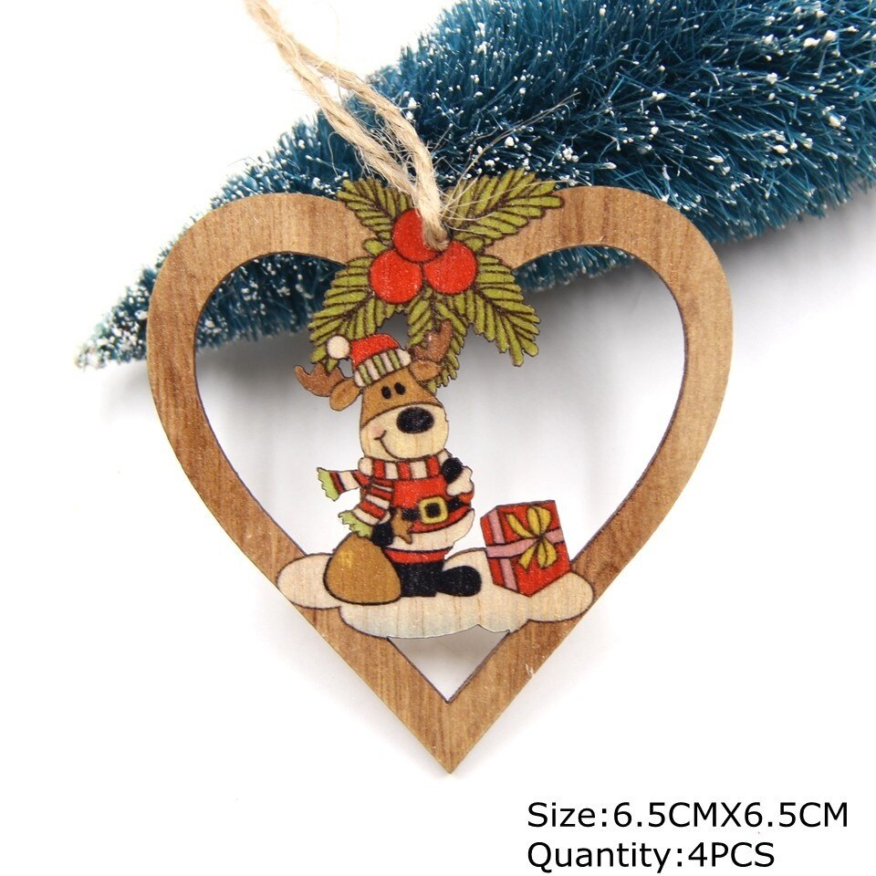 1SET Star Printed Wooden Pendant Ornaments Xmas Tree Ornament DIY Wood Crafts Kids Gift for Home Christmas Party Decoration