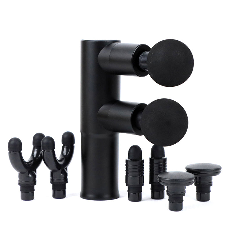 Dropshipping Double Head Pocket Gun Massager Power Booster Deep Tissue Percussion Muscle Fascia Double Dual Head Massage Gun