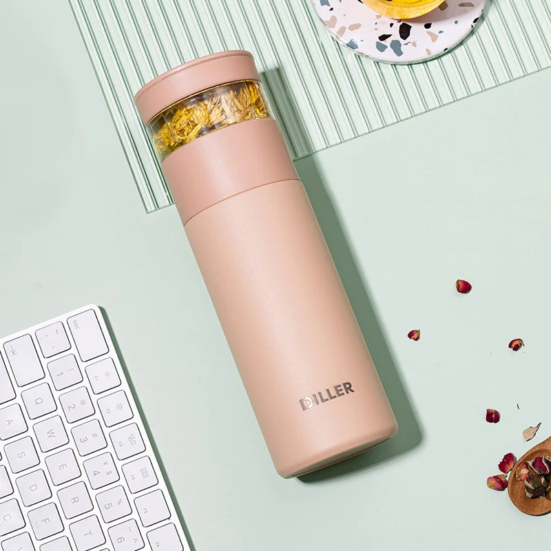 Wholesale Minimalist Thermal Flask Vacuum Stainless Steel Water Bottles With Transparent Tea Infuser