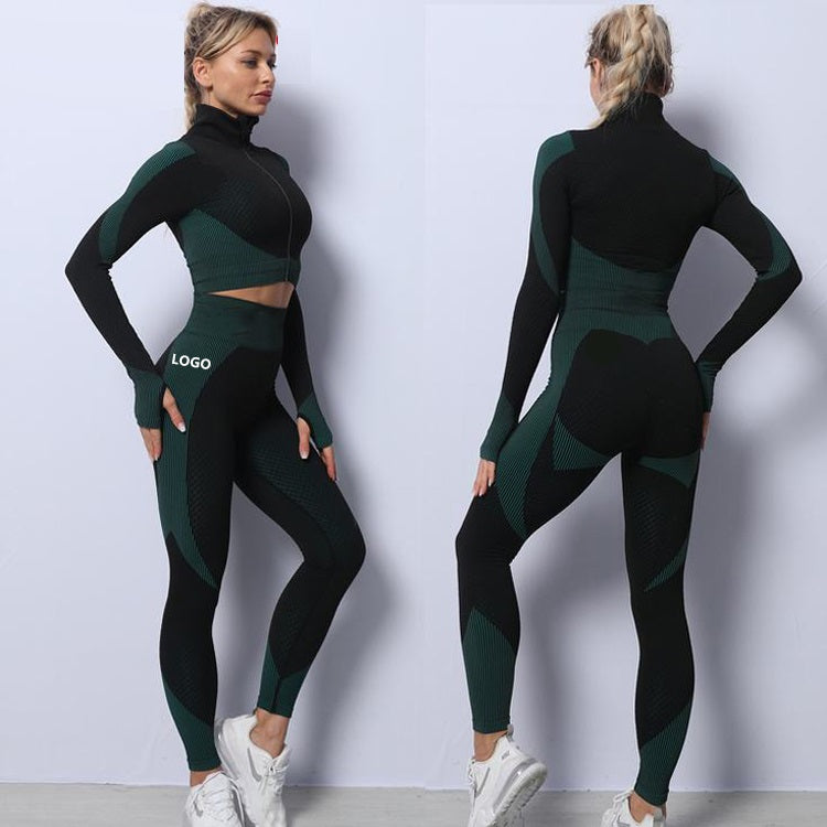 Women Activewear 3 Piece Crop Top Fitness Leggings Workout Bra Sports Jacket With Zipper Fitness Yoga Wear Sets for Ladies