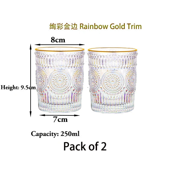 2PCS Romantic Water Glasses, Drinking Glasses Tumblers, Vintage Glassware Set for Juice, Beverages, Beer, Cocktail