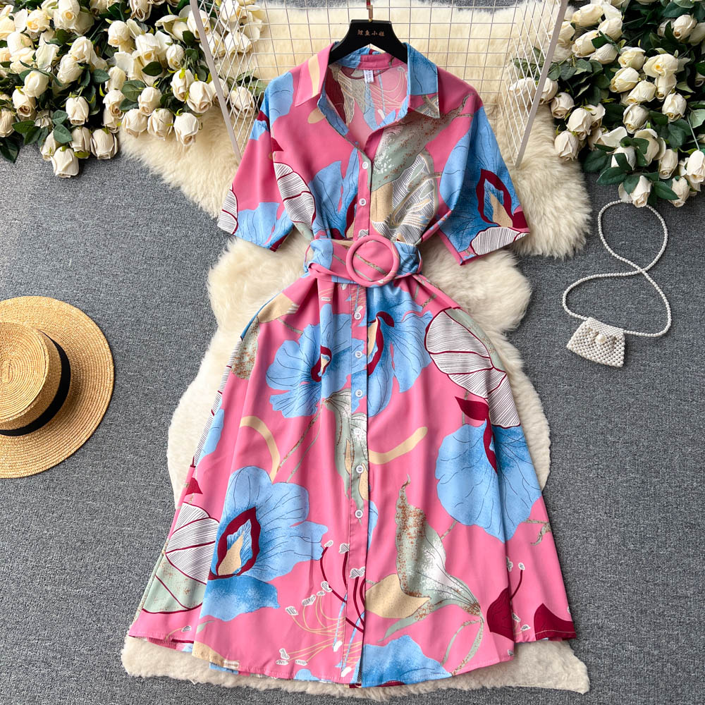 New 2023 Floral Sexy Slash Neck One Shoulder Elegant Vacation Chiffon Ruffle Dress