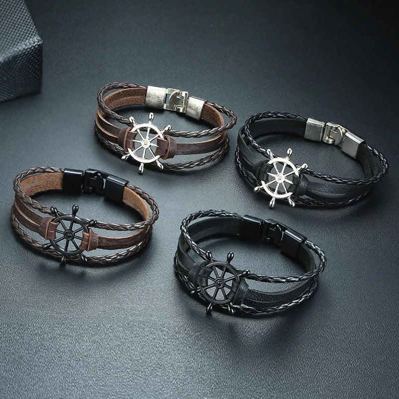 Ships Wheel Jewelry Rudder Leather Bracelet Nautical Bracelet Nautical Gifts for Men Jewelry