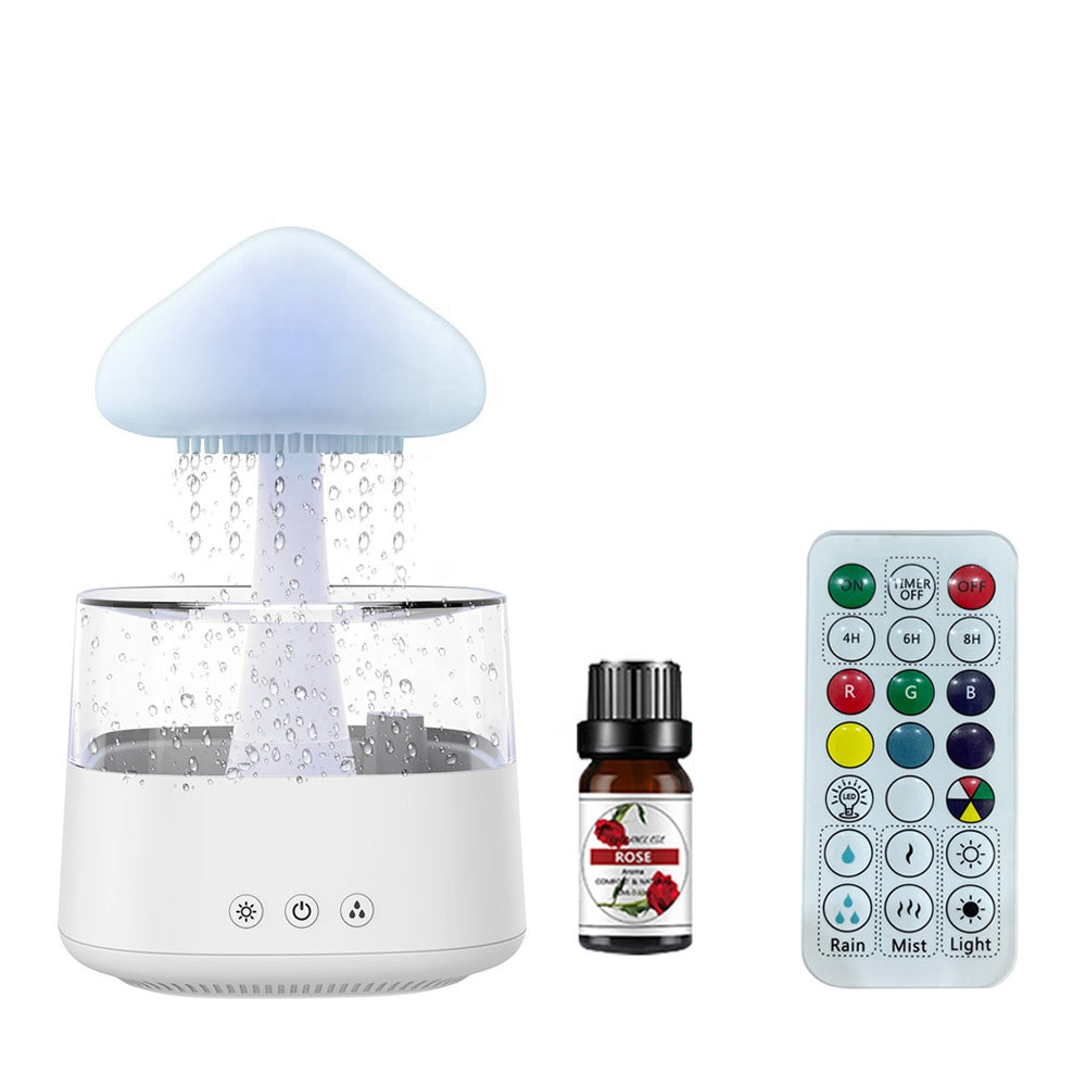 2023 Guangdong New Product Water Drip Sound Cloud Raindrop Humidifier Baby Room Night Light Mushroom Light Steam Humidifier