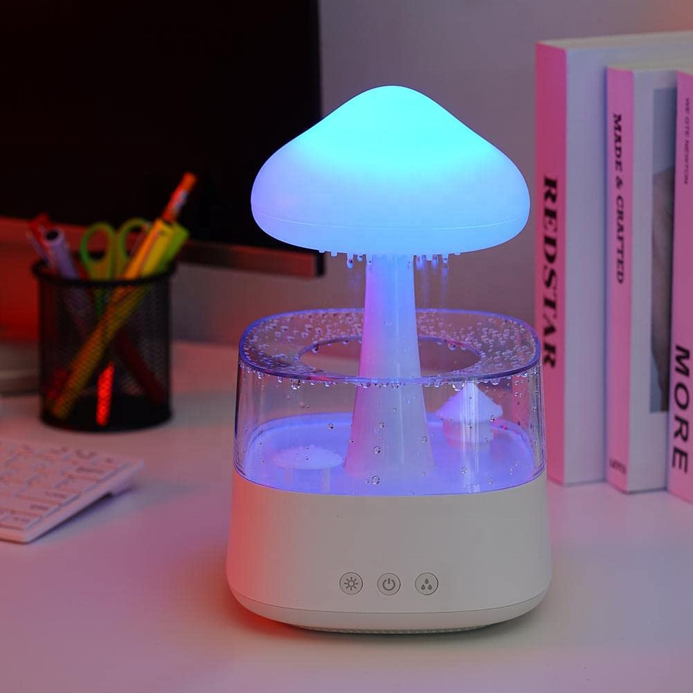 2023 Guangdong New Product Water Drip Sound Cloud Raindrop Humidifier Baby Room Night Light Mushroom Light Steam Humidifier