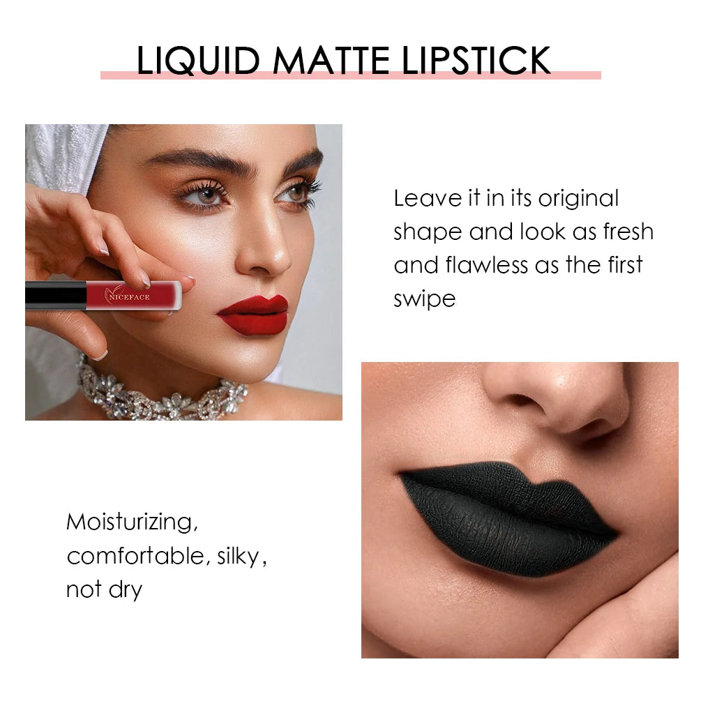 NICEFACE Hot Lip Gloss Waterproof Velvet Nude Matte Liquid Lipstick Cosmetics Lip Tint Cream Pigment Long Lasting for Lip Makeup
