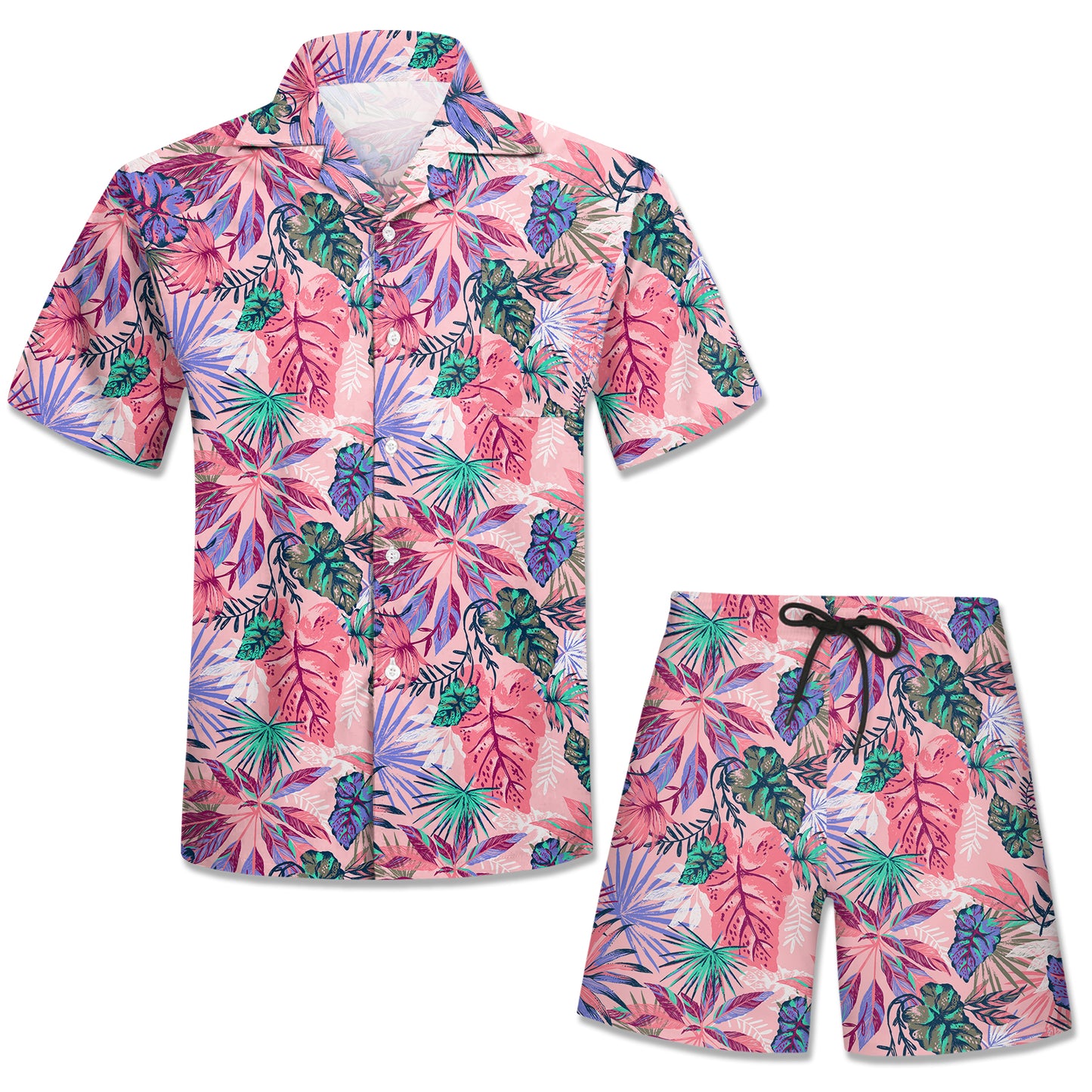 Custom Your Graphic Shirts Men Short Sleeve Two Pieces Set Sublimation Printing Mens Floral Hawaiian Shirt and Shorts Set