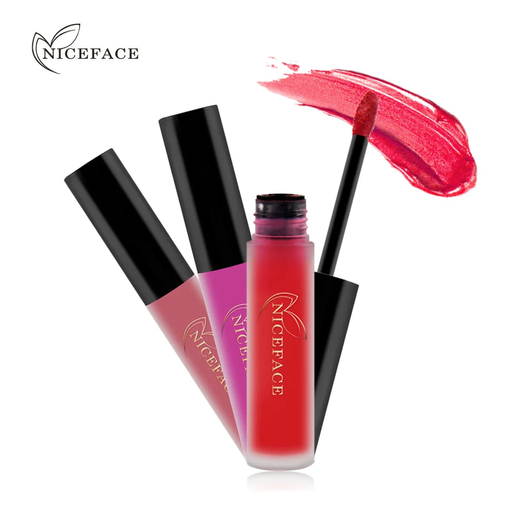 NICEFACE Hot Lip Gloss Waterproof Velvet Nude Matte Liquid Lipstick Cosmetics Lip Tint Cream Pigment Long Lasting for Lip Makeup