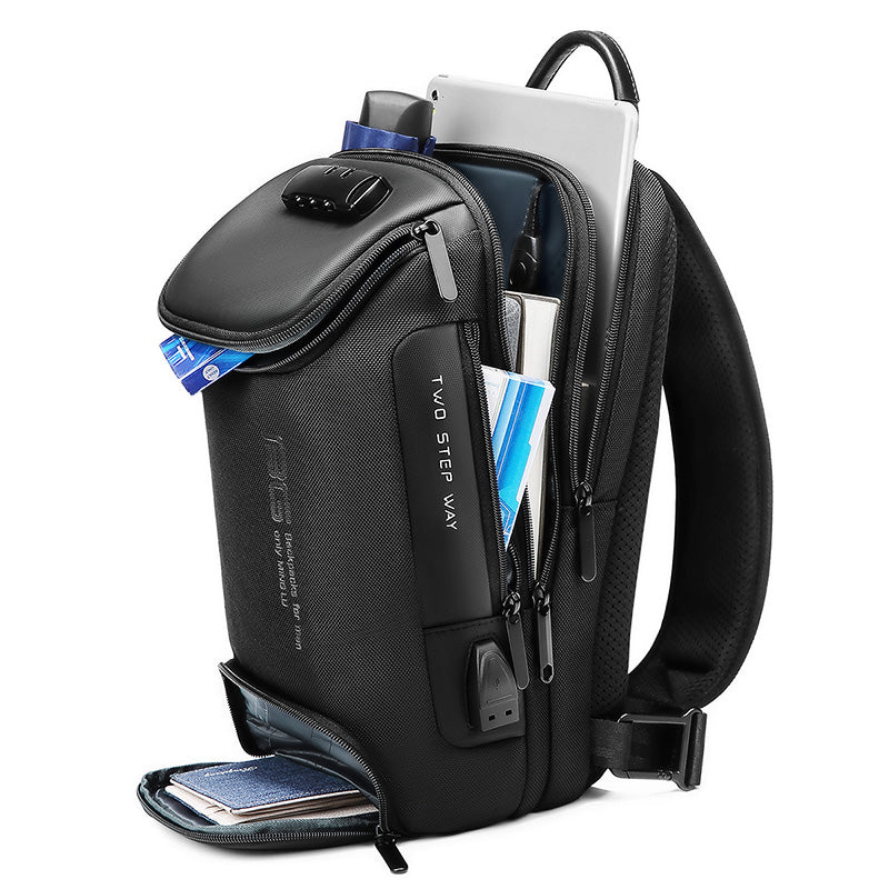 Factory New Design Usb Men Fashion Travel Waterproof Portable Men Shoulder Crossbody Sling Bag