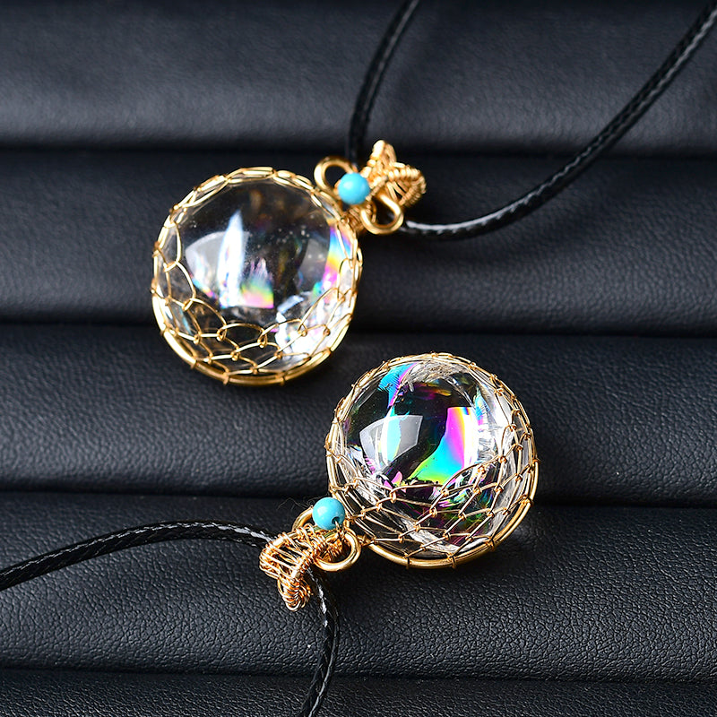 Natural Clear Quartz Aura Ball Shape Quartz Mineral Jewelry Healing Stone for Men Women Jewelry Gift
