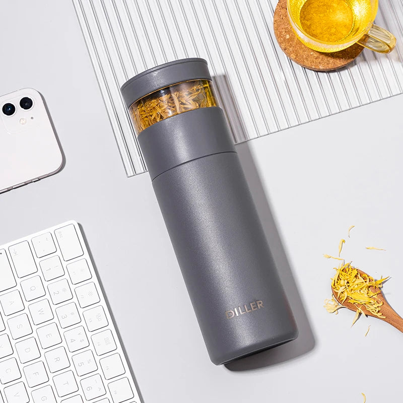 Wholesale Minimalist Thermal Flask Vacuum Stainless Steel Water Bottles With Transparent Tea Infuser