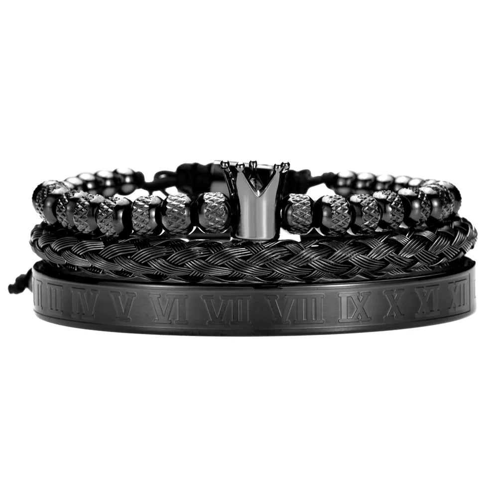 Luxury 3pcs/Set Stainless Steel Bracelet Hip Hop Men Jewelry Roman Number Charm Gold Color Jewelry for  Men Pulseira Bileklik