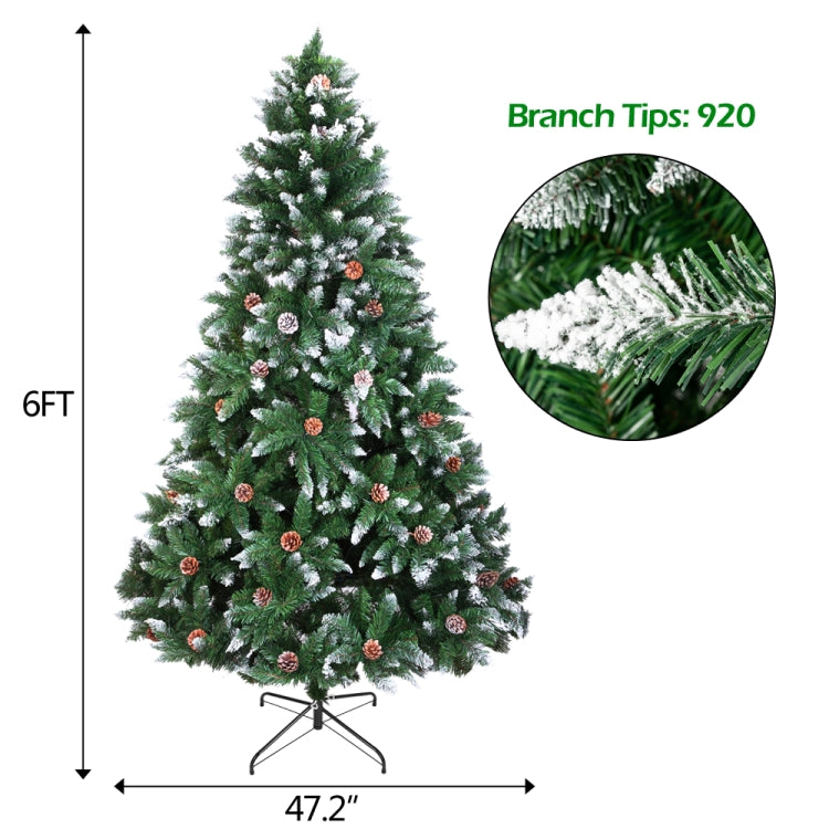 US Warehouse 6FT Indoor Outdoor Christmas Holiday Decoration Flocking Spray White Christmas Tree With 920 Branches & Pine Cones
