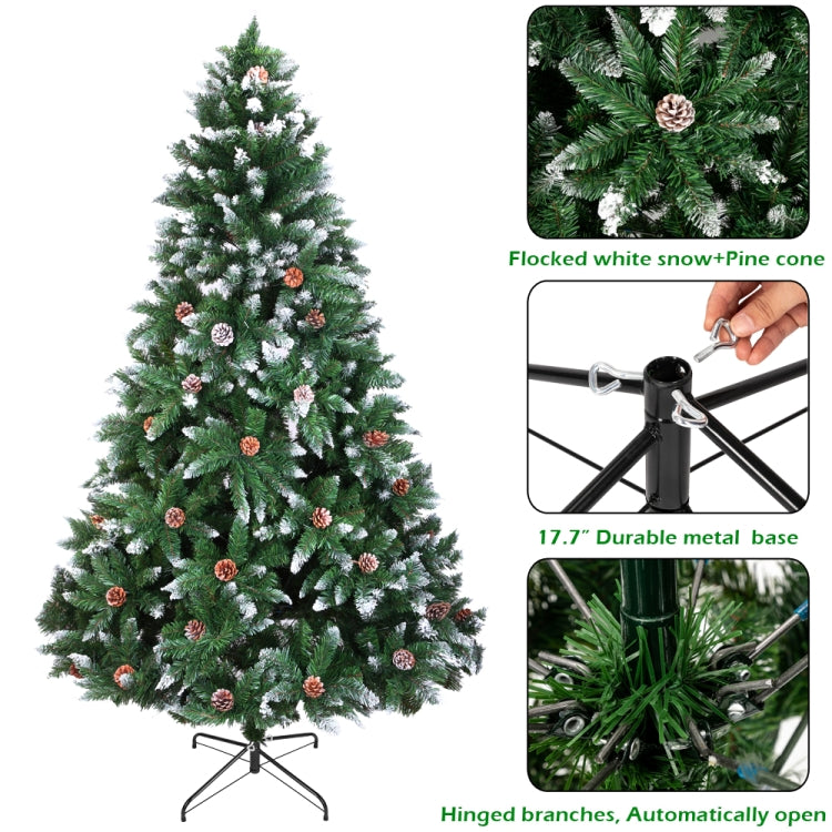 US Warehouse 6FT Indoor Outdoor Christmas Holiday Decoration Flocking Spray White Christmas Tree With 920 Branches & Pine Cones