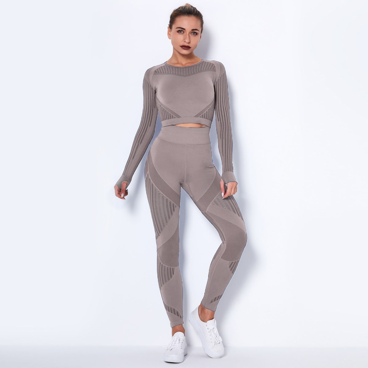 Women 2 Piece Yoga Sets Mesh Breathable Long Sleeve Gym Yoga Wear & Leggings Set Fitness Yoga Wear