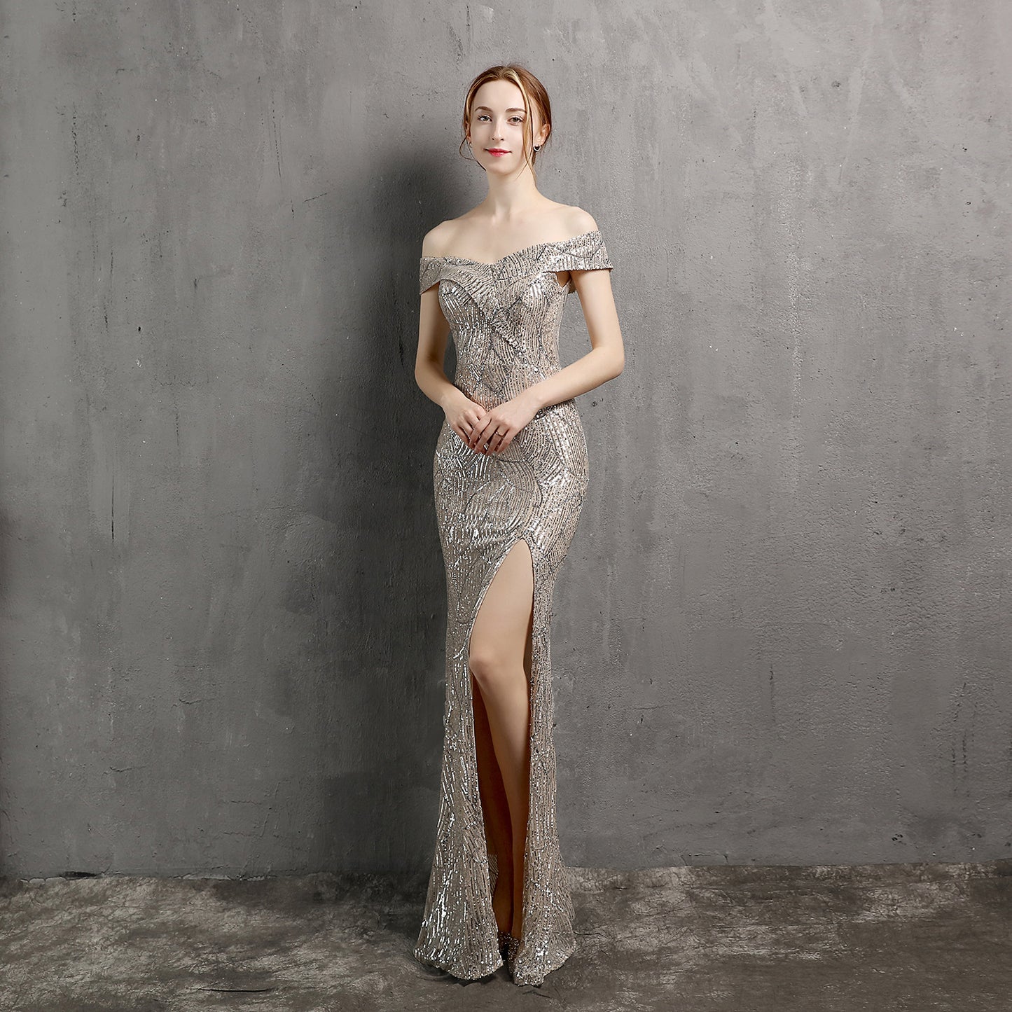 Sequins Sexy Slit Evening Dress Women Elegant Long Party Dress Formal Women Dress