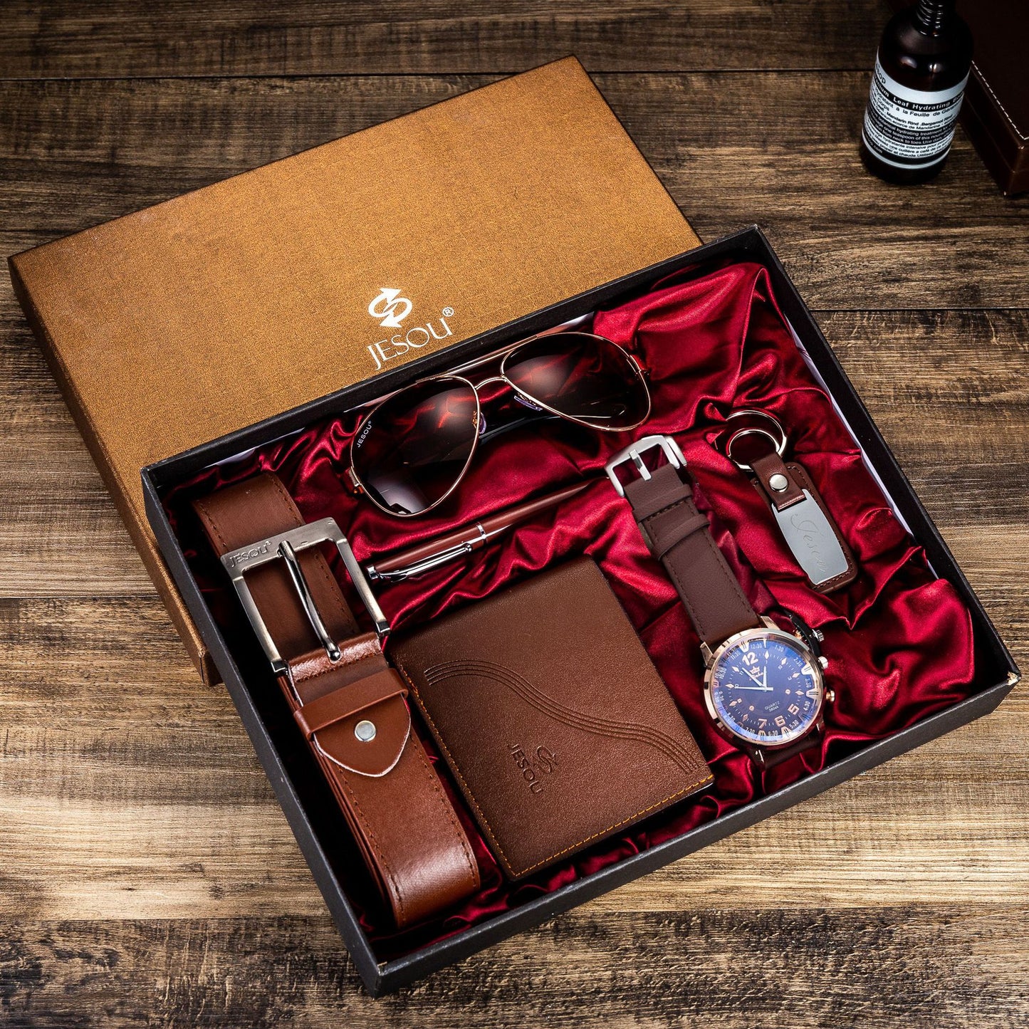Wholesale Popular Men's Gift Set Luxury Quartz Watch and Belt Wallet 6pcs/Set Male Clock Fashion Leather Wristwatch