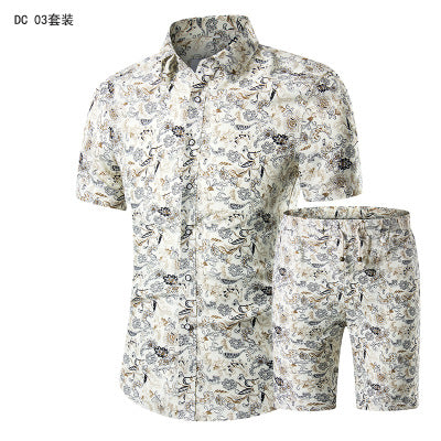 Summer Fashion Hawaiian Clothing Mens Shirt Sets Male Floral Print Shirts+Shorts Set Men Beach Casual Short Sleeve 2 Pieces Sets