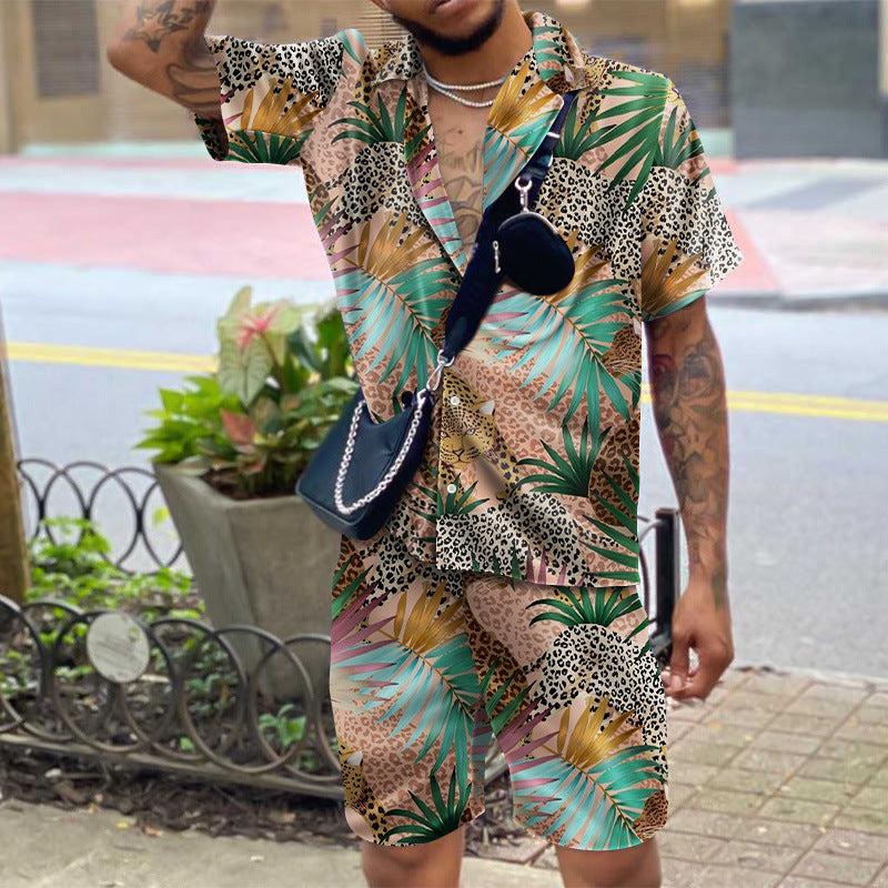 Summer Short Sleeve Shirt Suit Men Fashion Floral Print Hawaiian Shirts + Beach Shorts Casual Beach Clothing Sets Vetement Homme