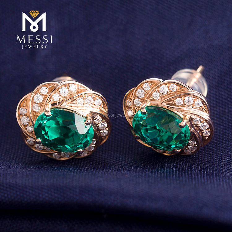 MS-199 Messi Jewelry Oval 14k 18k Gold 2 Carat Lab Created Emerald Earrings Jewellery for Women