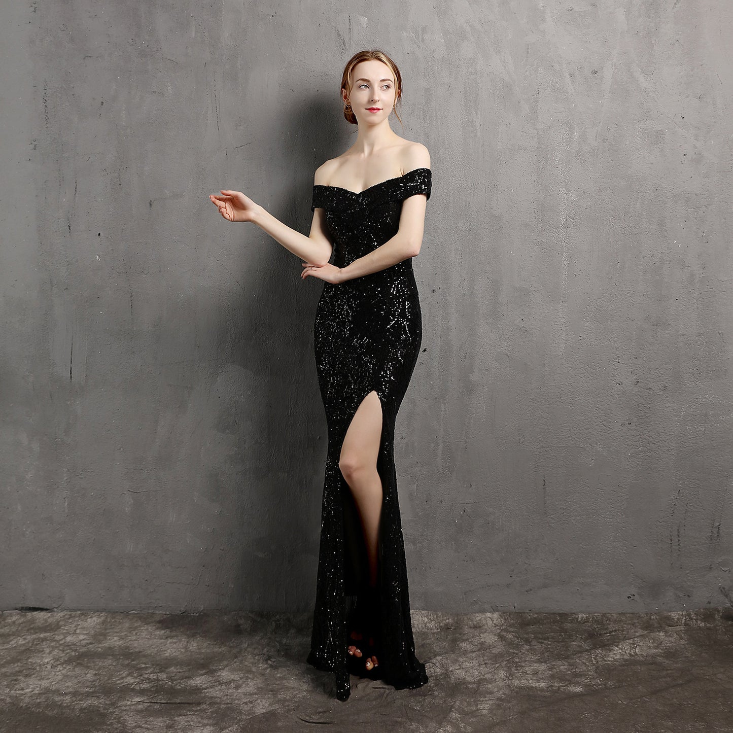 Sequins Sexy Slit Evening Dress Women Elegant Long Party Dress Formal Women Dress