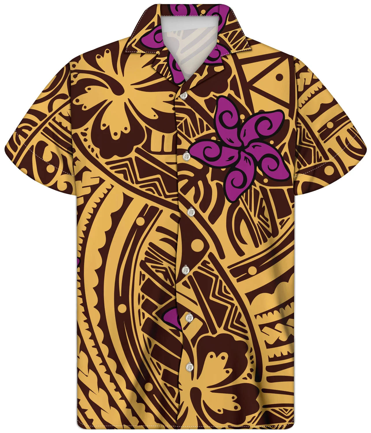 Fancy Gold Shirts for Men Polynesian Tribal Fabric Hawaiian Short Sleeve Shirt Men Summer Clothing for Men's Tropical Tops Shirt