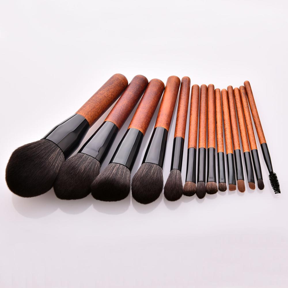 Free Sample Factory Wholesales 14pcs-Wooden Handle-Gloss Black Vegan Label Make Up Brushes Makeup