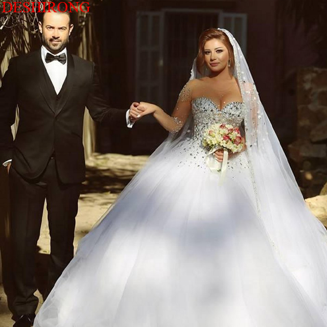 Sweetheart Pedreria Long Sleeved Lace Wedding Dress Long Sleeves Diamond Wedding Dress Sewing Beads Bridal Wedding Dress