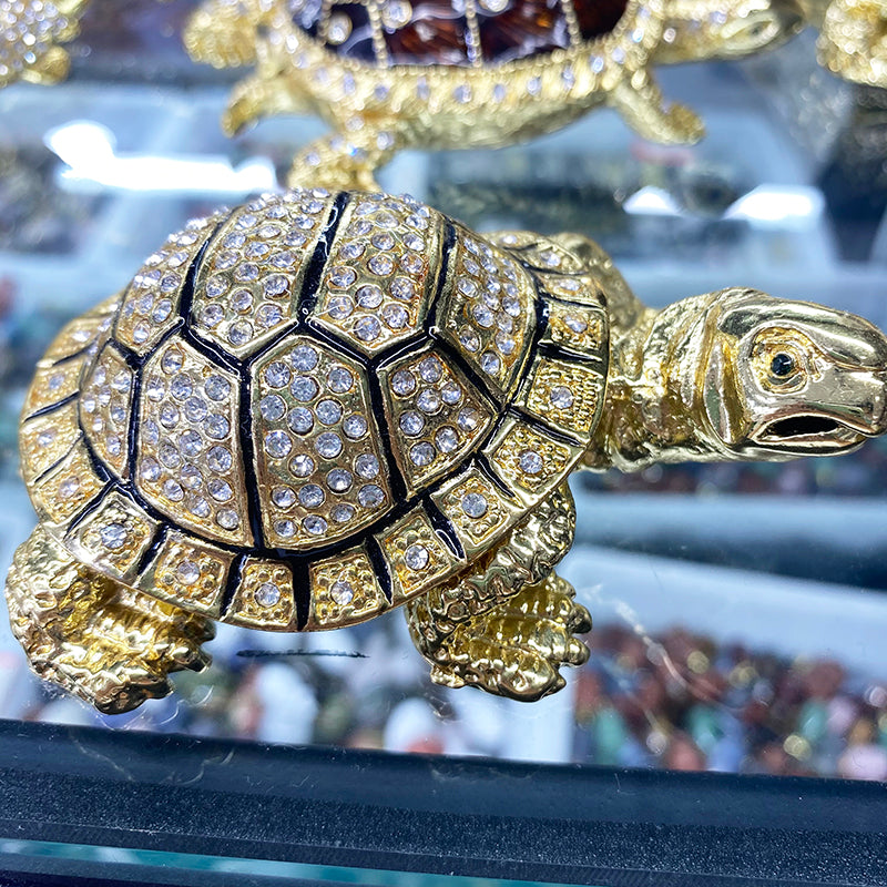 New Product Zinc Alloy Jeweled Crystal Turtle Shape Metal Jewelry Storage Box for Sale