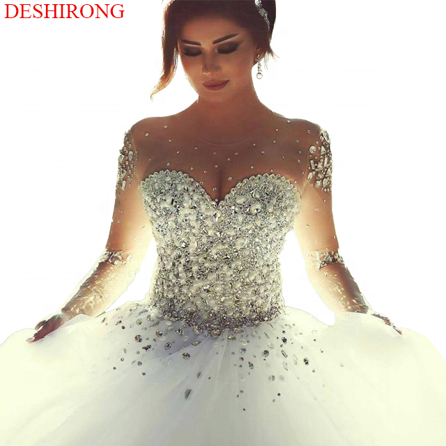 Sweetheart Pedreria Long Sleeved Lace Wedding Dress Long Sleeves Diamond Wedding Dress Sewing Beads Bridal Wedding Dress