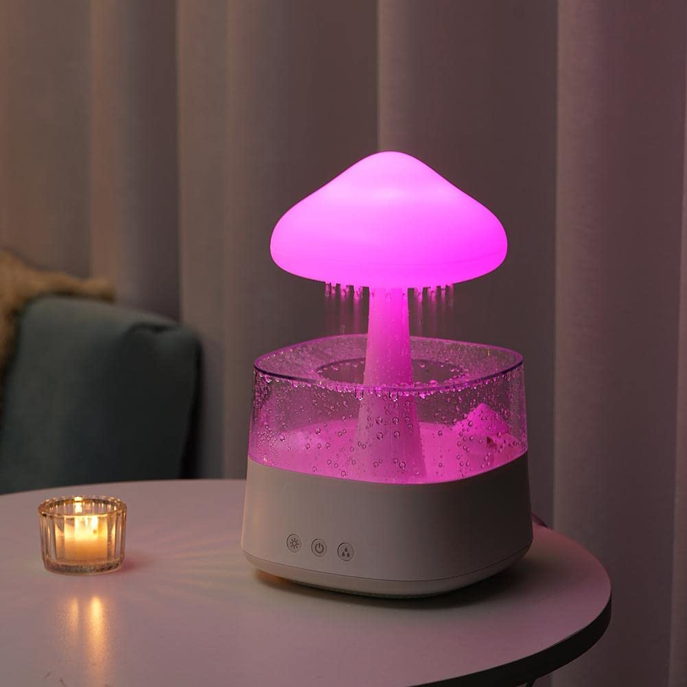 2023 Guangdong New Product Water Drip Sound Cloud Raindrop Humidifier Baby Room Night Light Mushroom Light Steam Humidifier