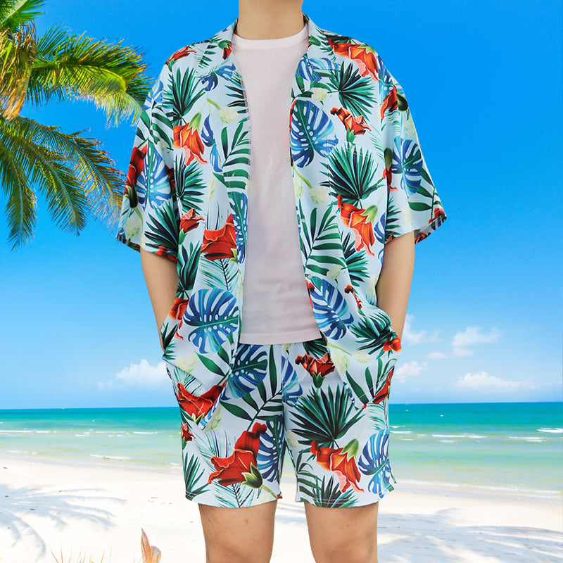 Custom Your Graphic Shirts Men Short Sleeve Two Pieces Set Sublimation Printing Mens Floral Hawaiian Shirt and Shorts Set