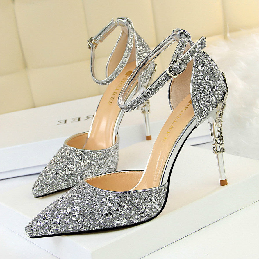 Scarpe Donna Eleganti OEM Custom Pointed Toe Night Club Party Sequin High Heel Women's Pumps Shoes