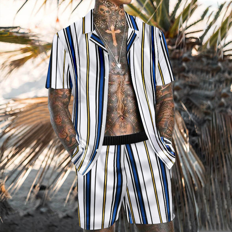 Summer Short Sleeve Shirt Suit Men Fashion Floral Print Hawaiian Shirts + Beach Shorts Casual Beach Clothing Sets Vetement Homme