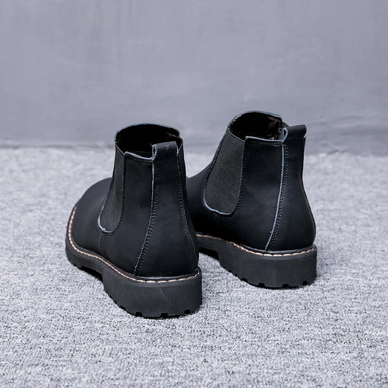 Men High Ankle Cow Leather Boots for Man Casual American Chelsea Boot Male Flat High Top Cowhide Shoes