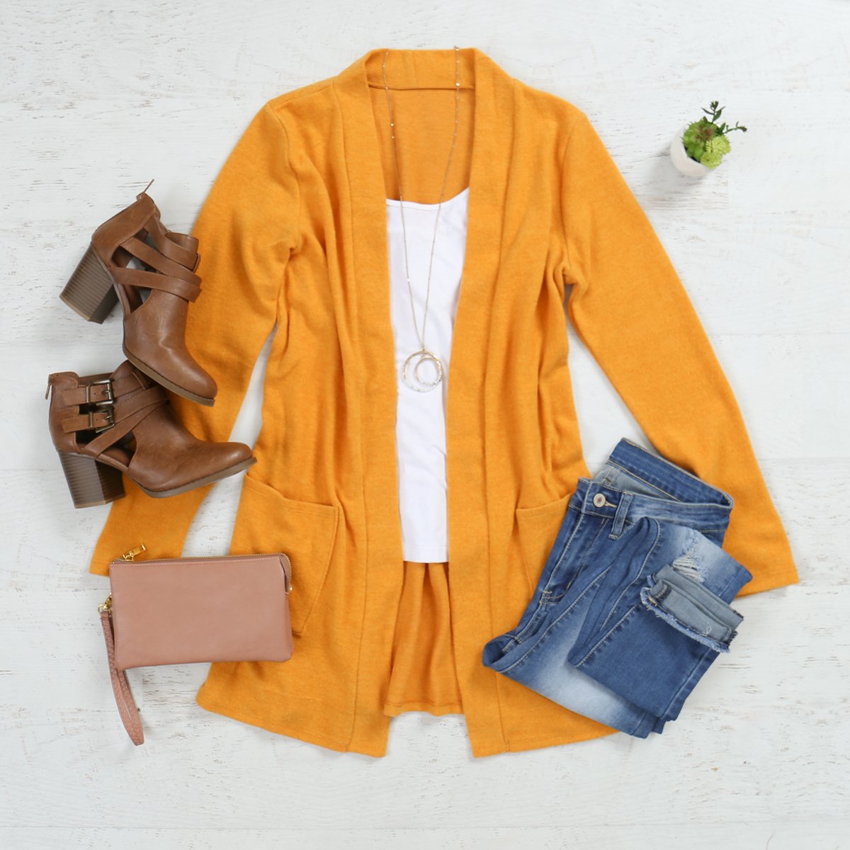 Brushed Melange Open Front Cardigan