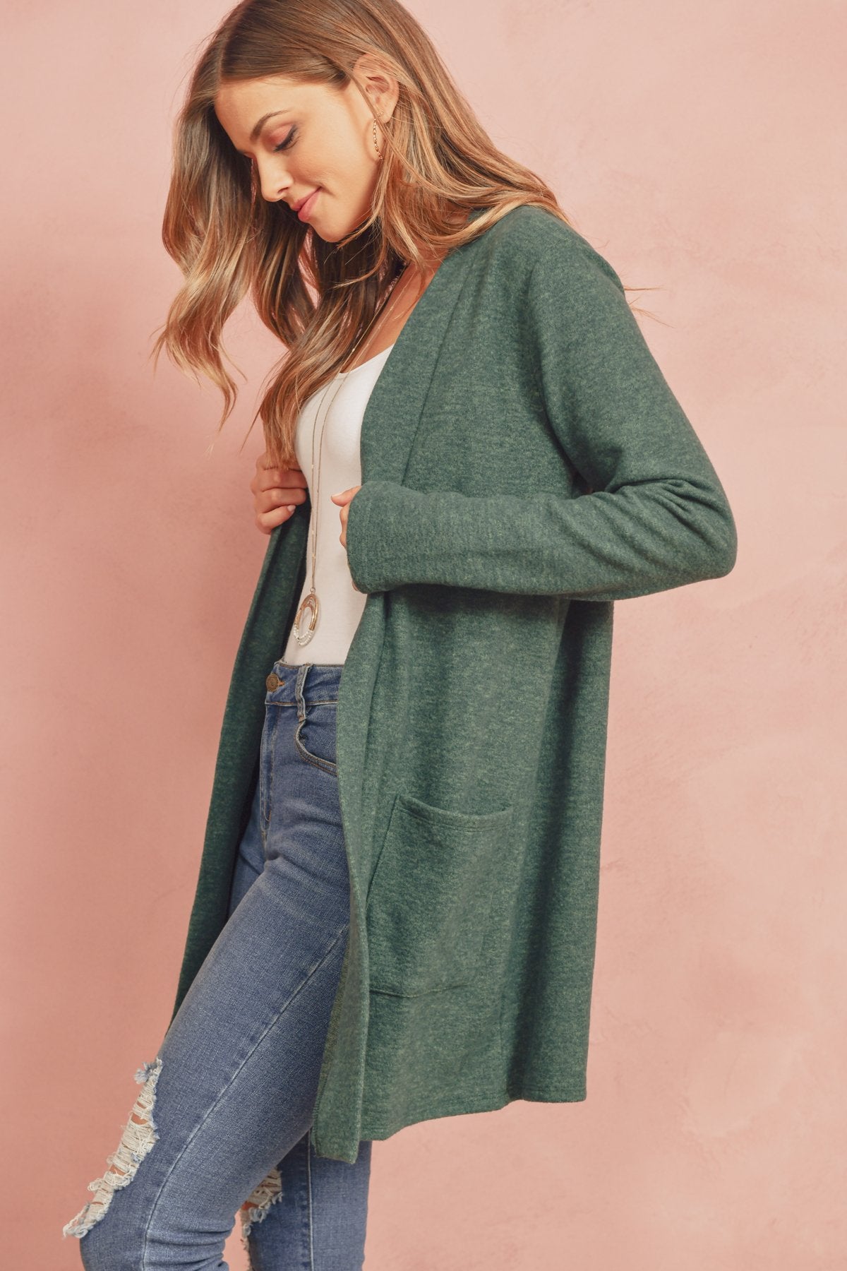 Brushed Melange Open Front Cardigan