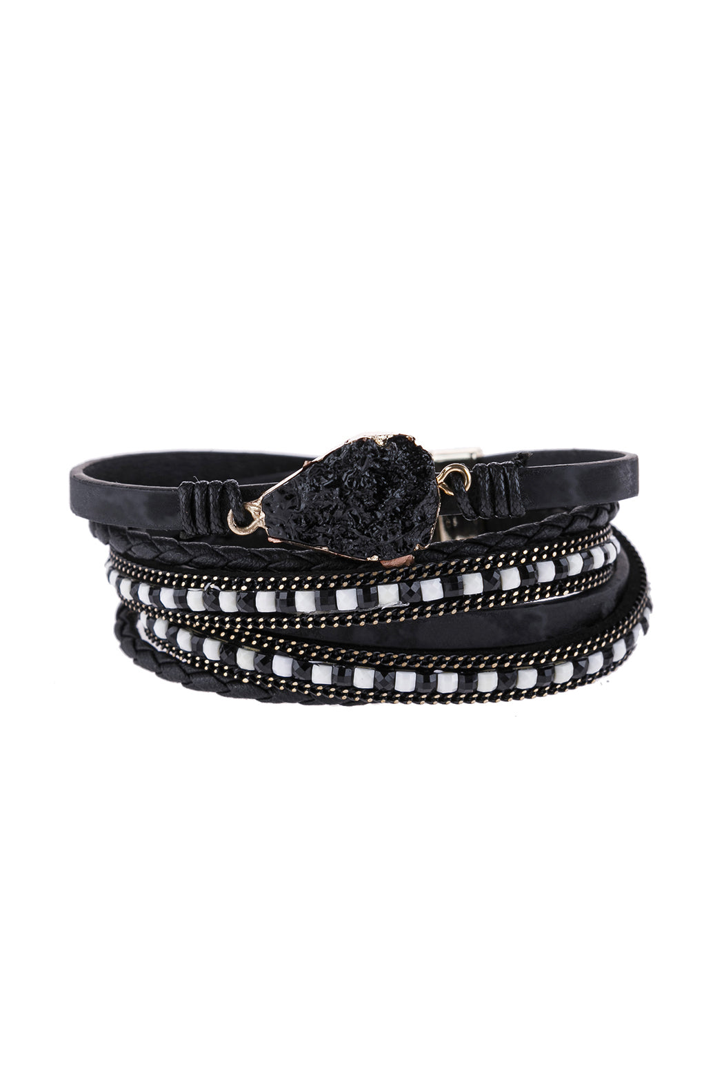 Druzy Stone Leather Wrap Magnetic Bracelet
