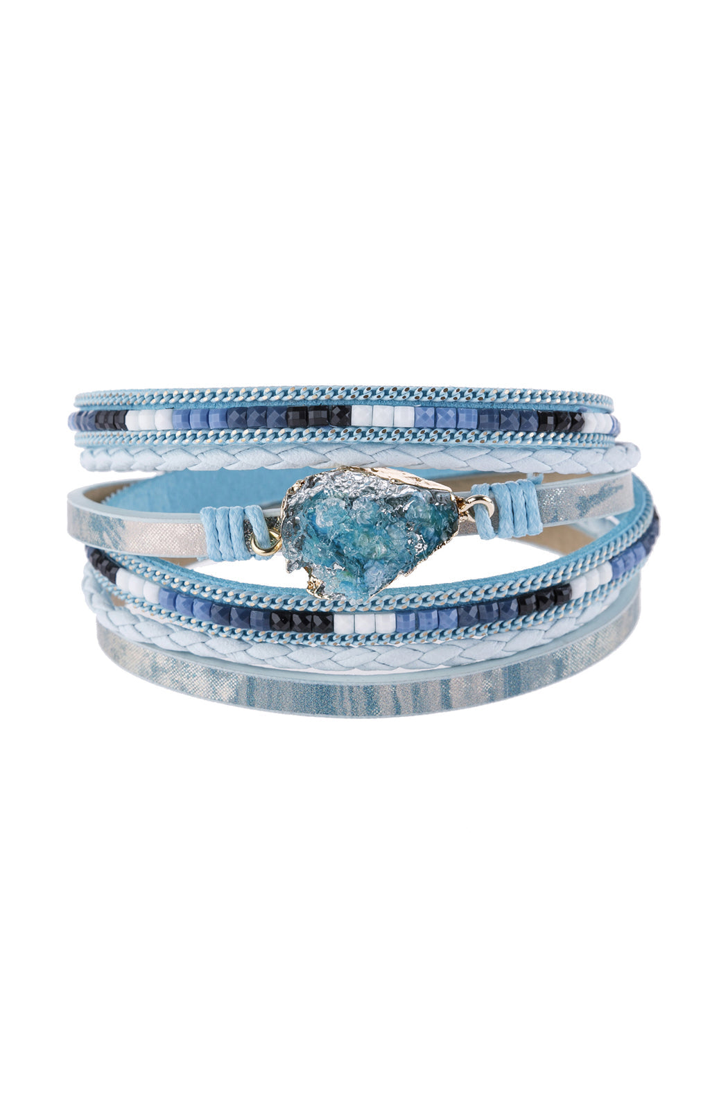 Druzy Stone Leather Wrap Magnetic Bracelet