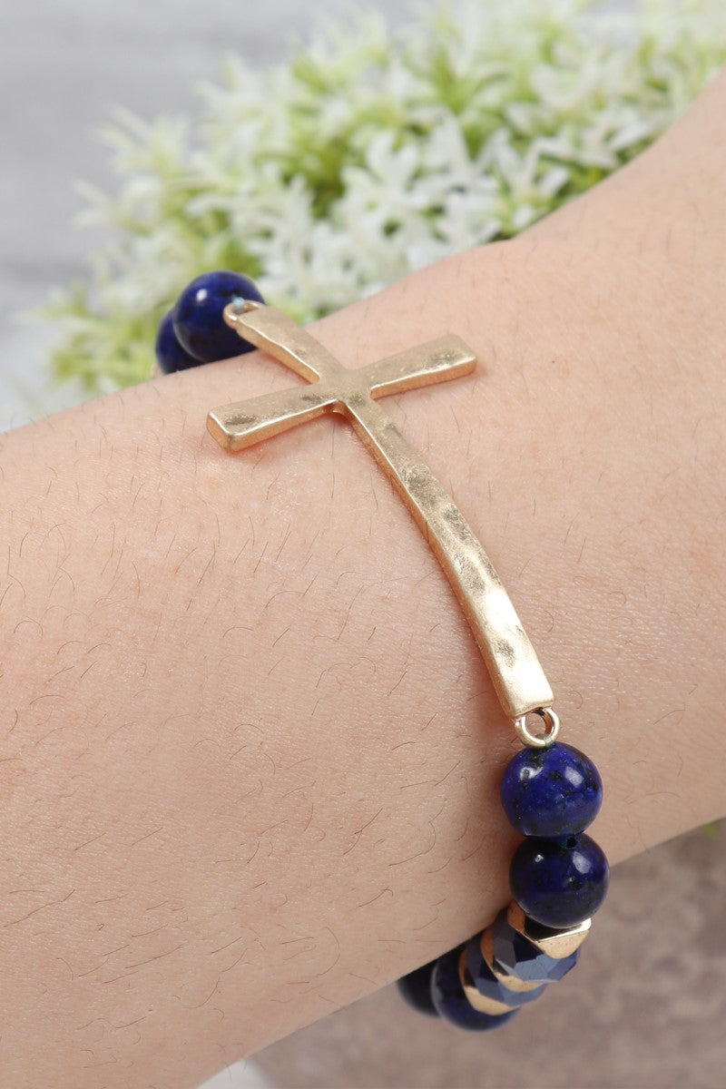 Hdb2998 - Mix Beads Hammered Cross Bracelet