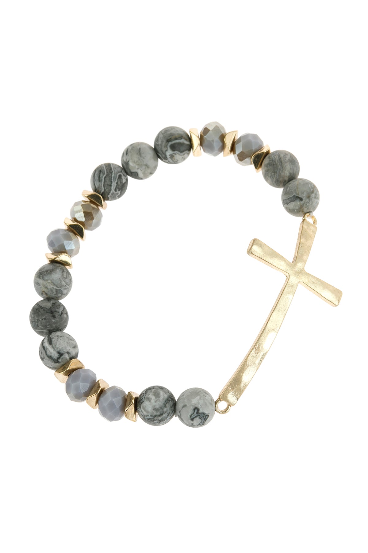 Hdb2998 - Mix Beads Hammered Cross Bracelet