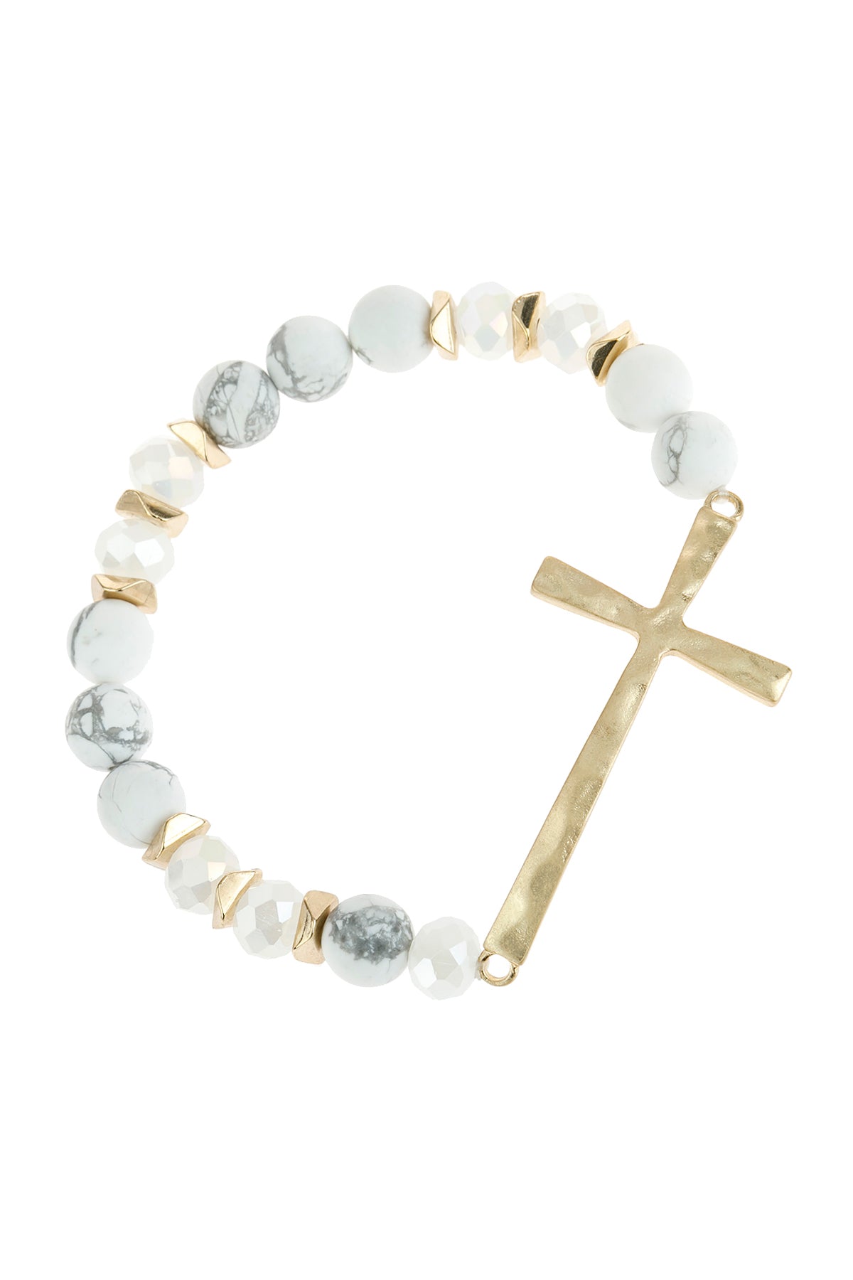 Hdb2998 - Mix Beads Hammered Cross Bracelet